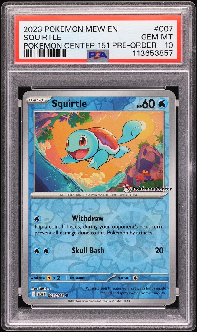 2023 Pokemon Scarlet & Violet V 151 PM Center Pre-Order Reverse Holo Squirtle #7 PSA 10 GEM