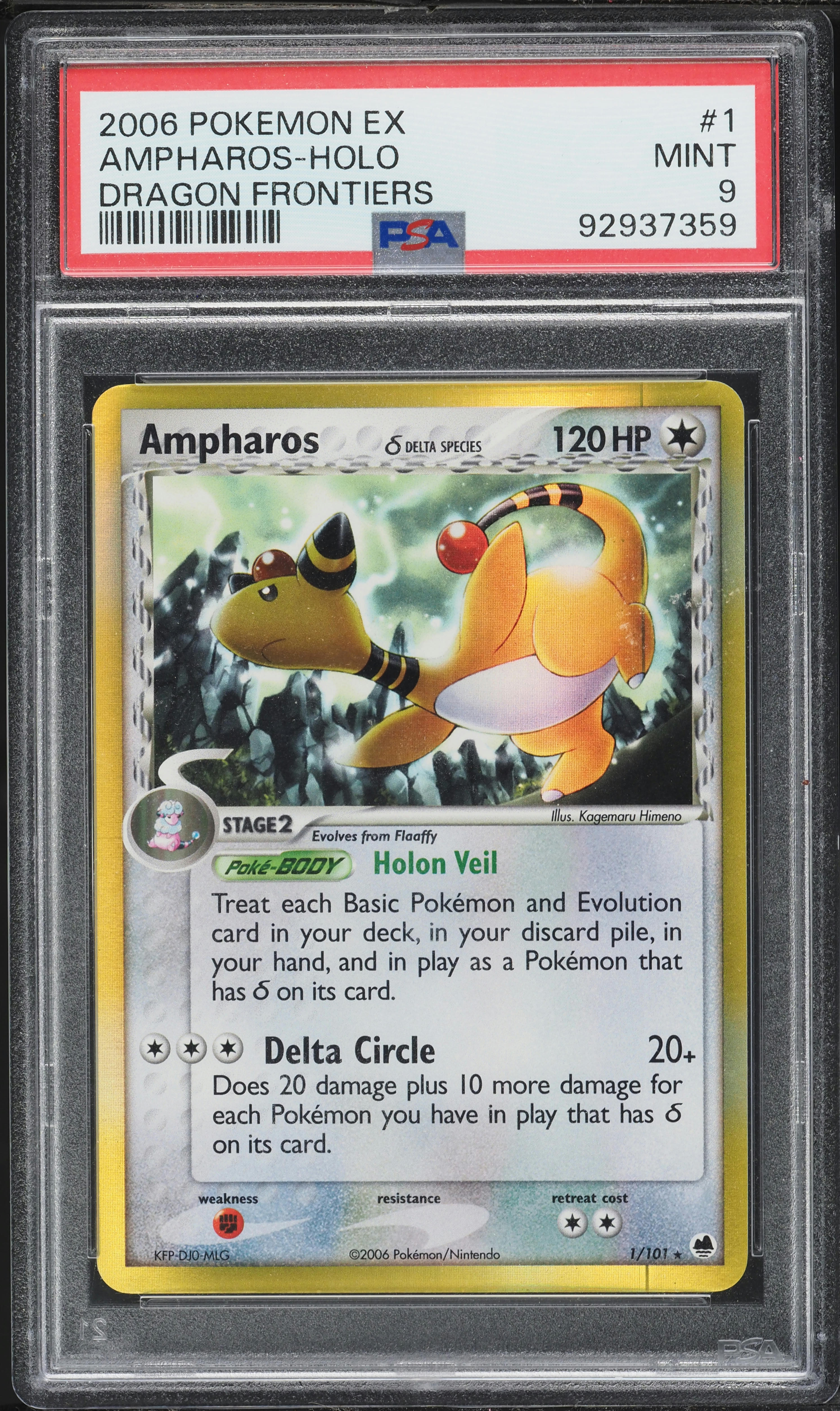 2006 Pokemon EX Dragon Frontiers Holo Ampharos #1 PSA 9 MINT
