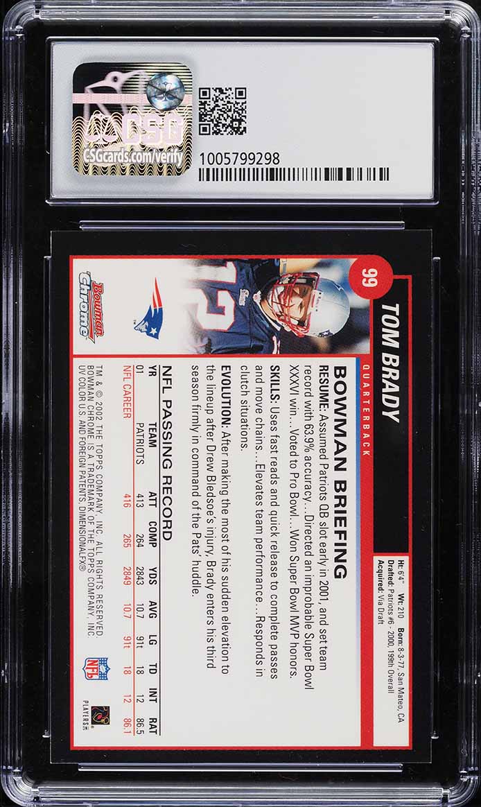2002 Bowman Chrome Tom Brady #99 CSG 9 MINT