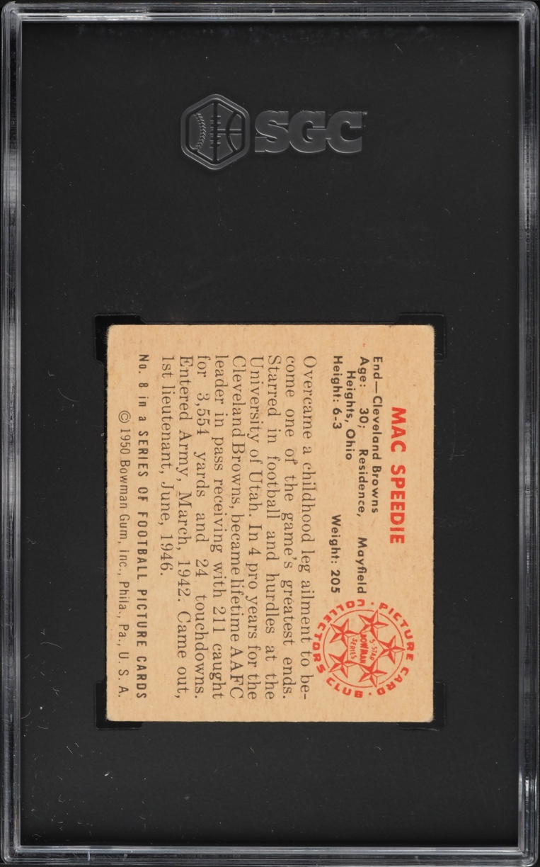 1950 Bowman Football Mac Speedie #8 SGC 3.5 VG+