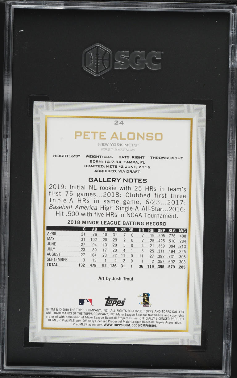 2019 Topps Gallery Pete Alonso ROOKIE #24 SGC 10 GEM MINT
