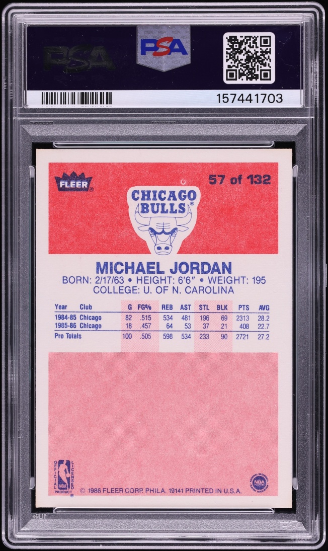 1986 Fleer Basketball Michael Jordan ROOKIE #57 PSA 8 NM-MT