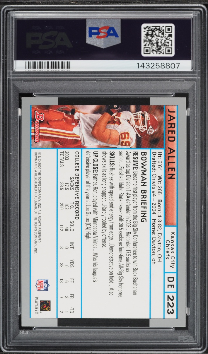 2004 Bowman Jared Allen #223 PSA 8 NM-MT