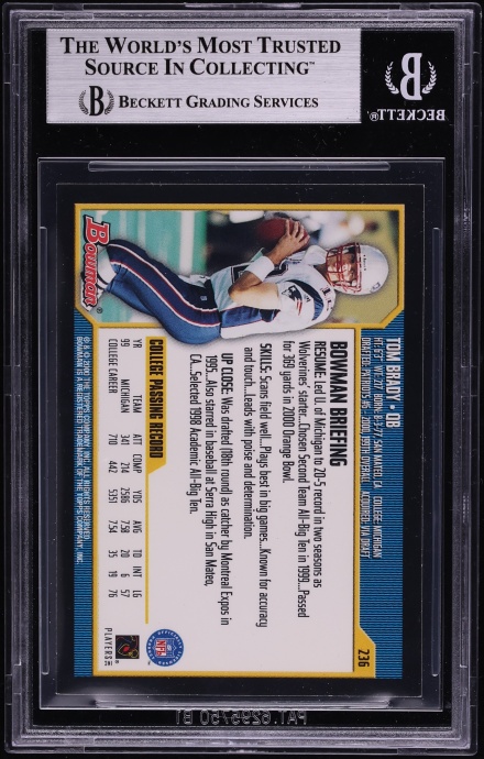 2000 Bowman Football Tom Brady ROOKIE #236 BGS 9 MINT