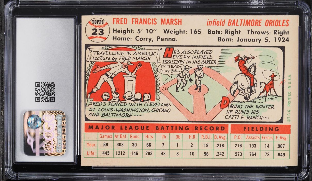 1956 Topps Fred Marsh WHITE BACK #23 CGC 7 NRMT