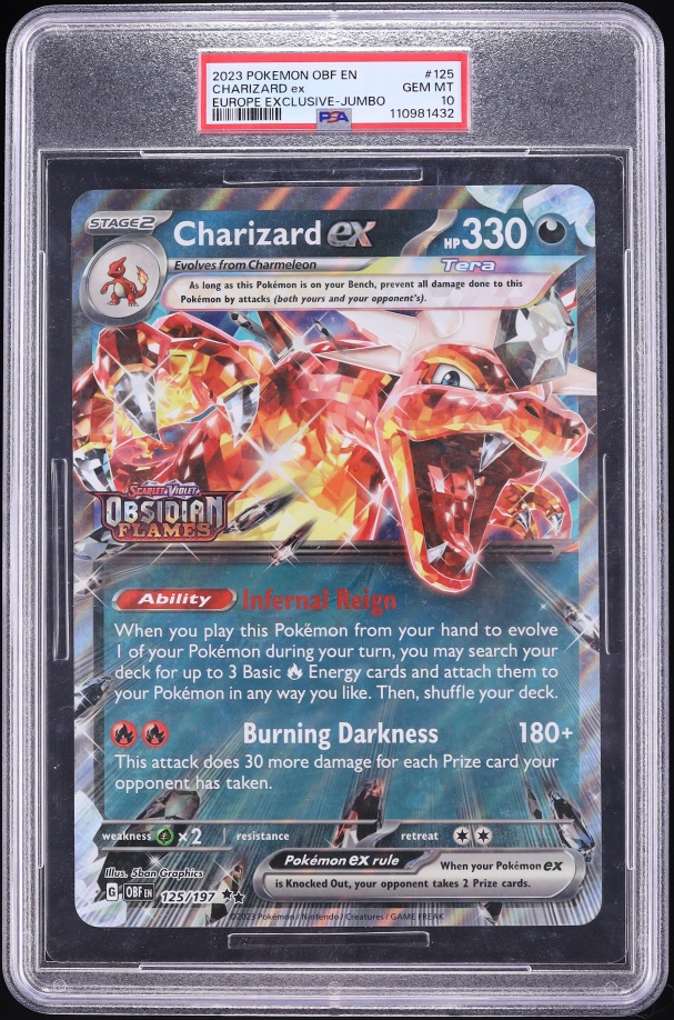 2023 Pokemon Scarlet & Violet Obsidian Flames Europe Exclusive Jumbo Charizard Ex #125 PSA 10