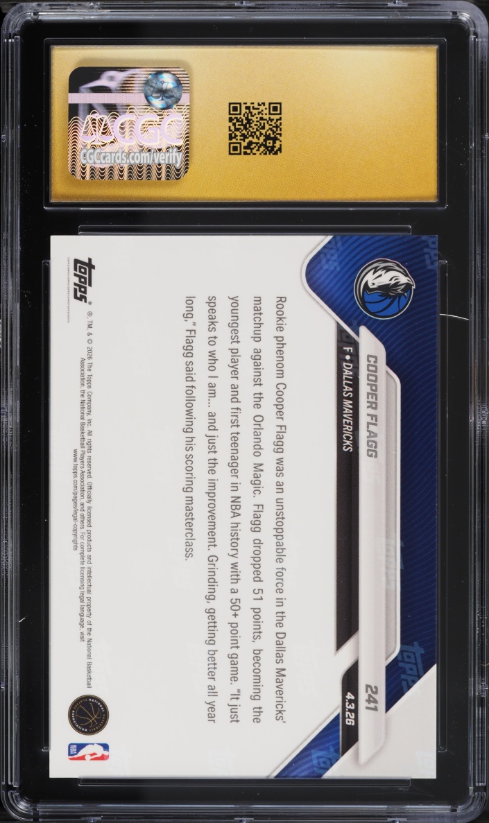 2025 Topps Now Cooper Flagg ROOKIE #241 CGC 10 PRISTINE