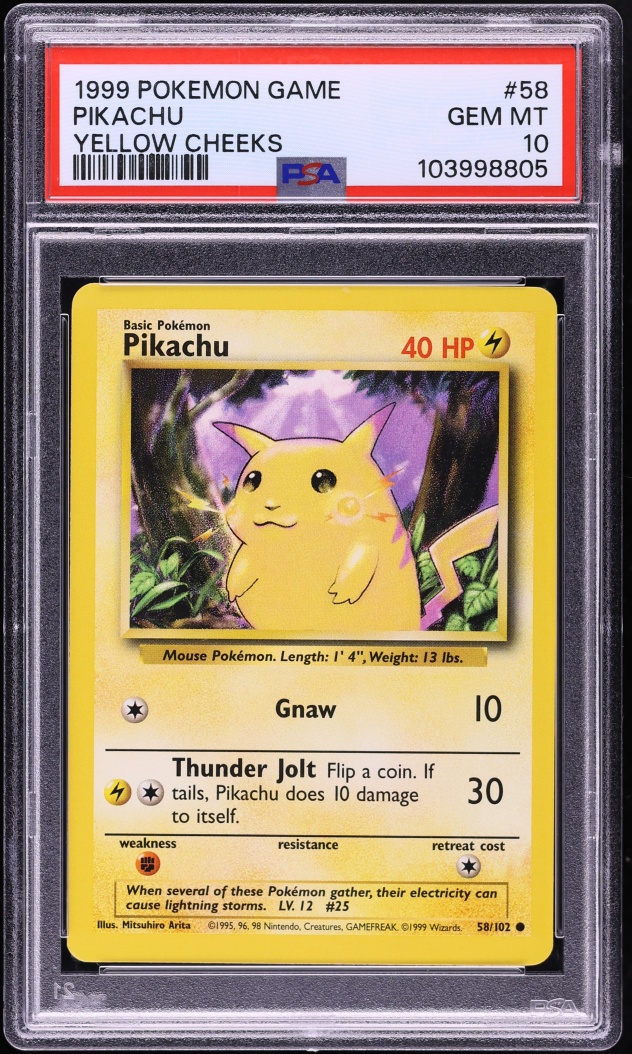 1999 Pokemon Base Set Yellow Cheeks Pikachu #58 PSA 10 GEM MINT
