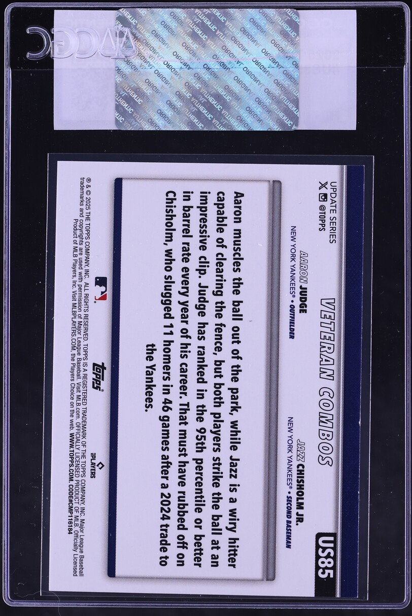 2025 Topps Update City Boys Aaron Judge & Jazz Chisholm Jr. #US85 CGC AUTH