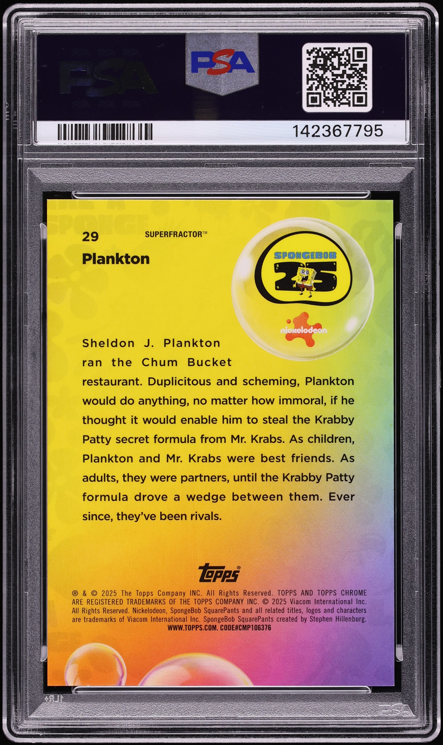 2025 Topps Chrome Spongebob 25th Anniversary Superfractor Plankton