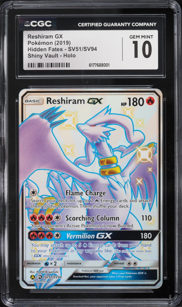 2019 Pokemon Sun & Moon Hidden Fates Shiny Vault Shiny Reshiram GX #SV51 CGC 10 GEM MINT