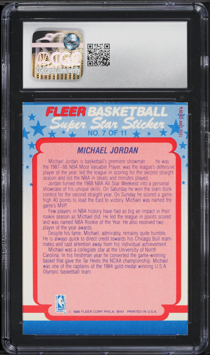 1988 Fleer Stickers Michael Jordan #7 CGC 7 NRMT