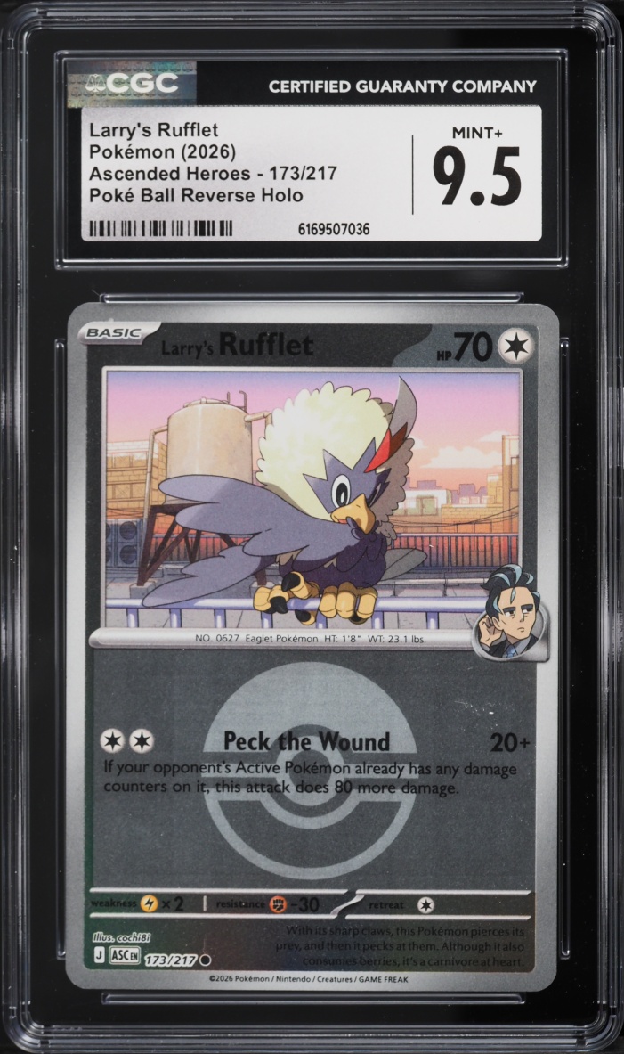 2026 Pokemon Mega Ascended Heroes Poké Ball Reverse Holo Larry's Rufflet #173 CGC 9.5 MINT+