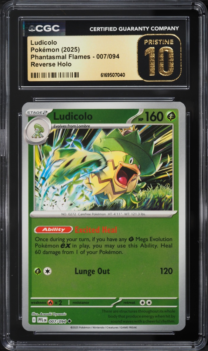 2025 Pokemon Mega Phantasmal Flames Reverse Holo Ludicolo #007 CGC 10 PRISTINE