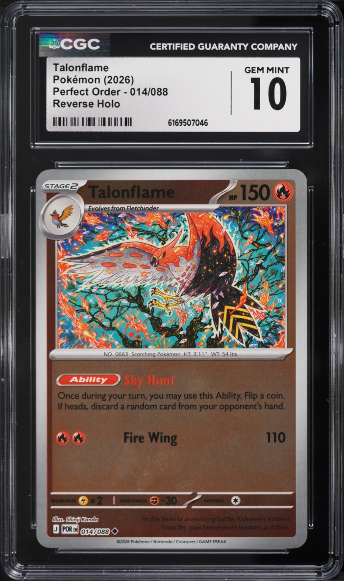 2026 Pokemon Mega Perfect Order Reverse Holo Talonflame #014 CGC 10 GEM MINT