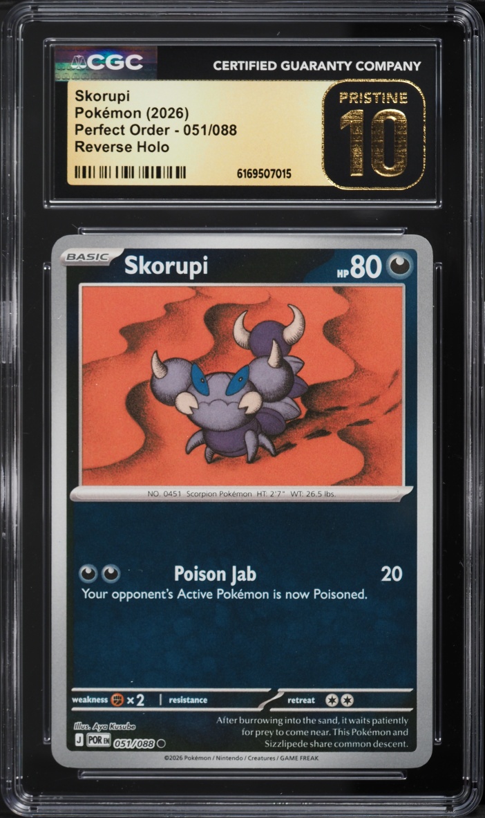 2026 Pokemon Mega Perfect Order Reverse Holo Skorupi #051 CGC 10 PRISTINE