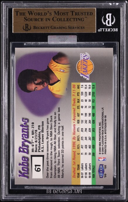 1999 Fleer Mystique Gold Kobe Bryant #61 MBA BGS 9.5 GEM MINT