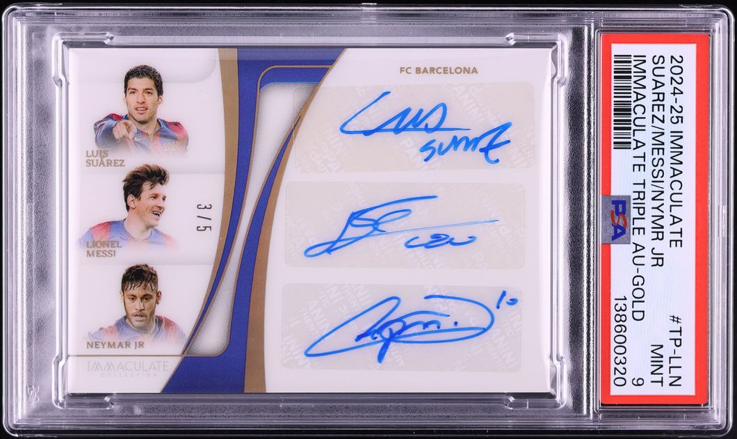 2024 Immaculate Collection Triple Gold Luis Suarez Lionel Messi Neymar Jr. AUTO /5 PSA 9 MINT