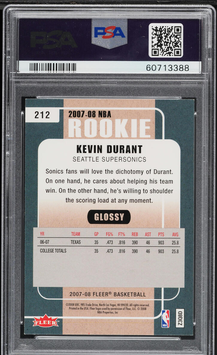 2007 Fleer Glossy Kevin Durant ROOKIE #212 PSA 8 NM-MT