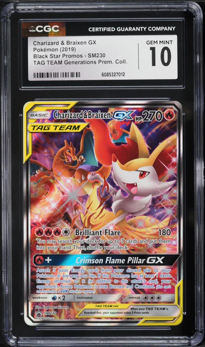 2020 Pokemon SM Promo Tag Team Generations Premium Charizard & Braixen GX #230 CGC 10 GEM MINT