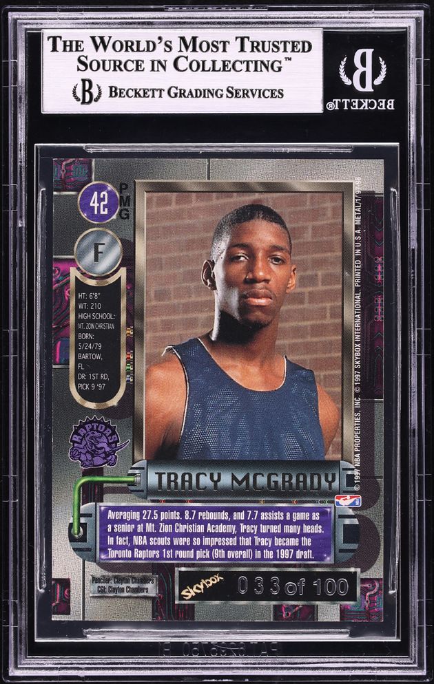 1997 Metal Universe Precious Metal Gems PMG Red Tracy McGrady ROOKIE /100 #42 BGS 8.5 NM-MT+