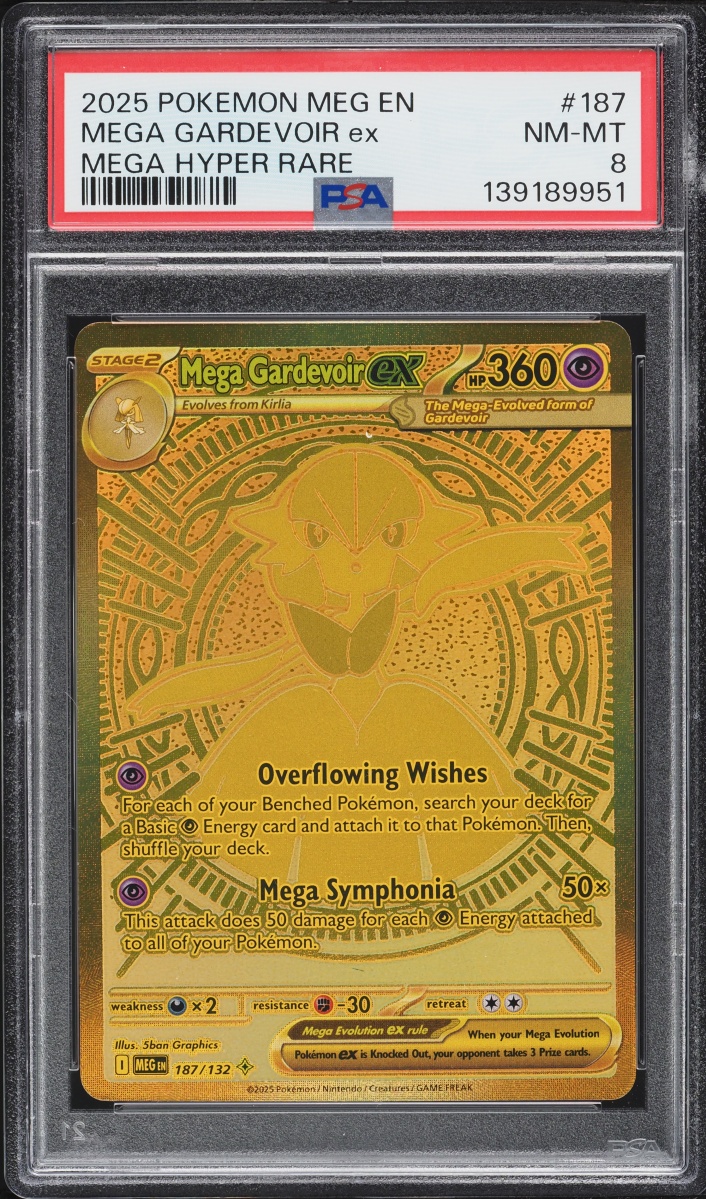 2025 Pokemon Mega Evolution Gold Rare Mega Gardevoir ex #187 PSA 8 NM-MT