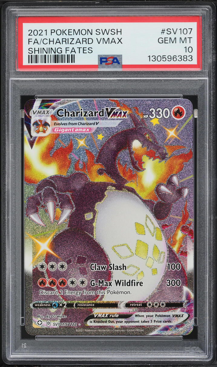 2021 Pokemon Sword & Shield Shining Fates Full Art Charizard VMAX #SV107 PSA 10 GEM MINT