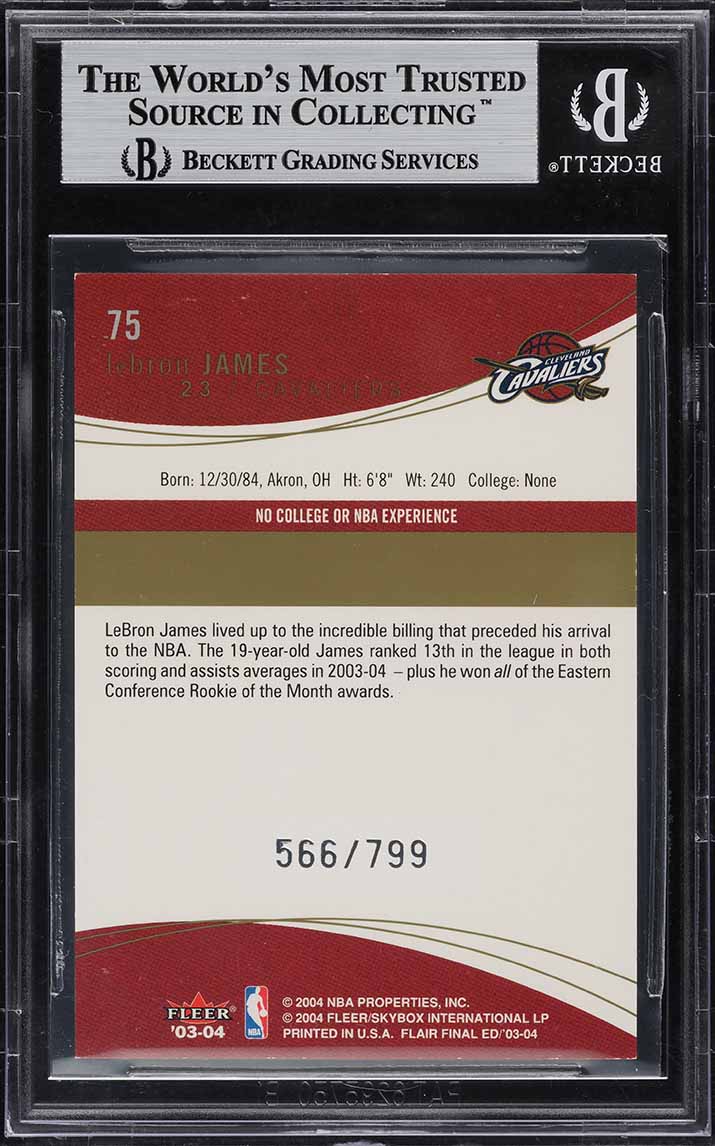 2003 Flair Final Edition LeBron James ROOKIE /799 #75 BGS 8.5 NM-MT+ - Photo 2