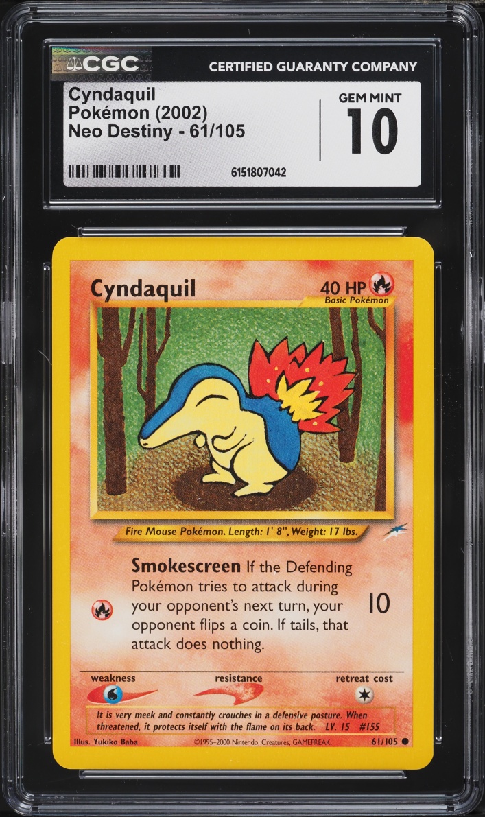 2002 Pokemon Neo Destiny Cyndaquil #61 CGC 10 GEM MINT