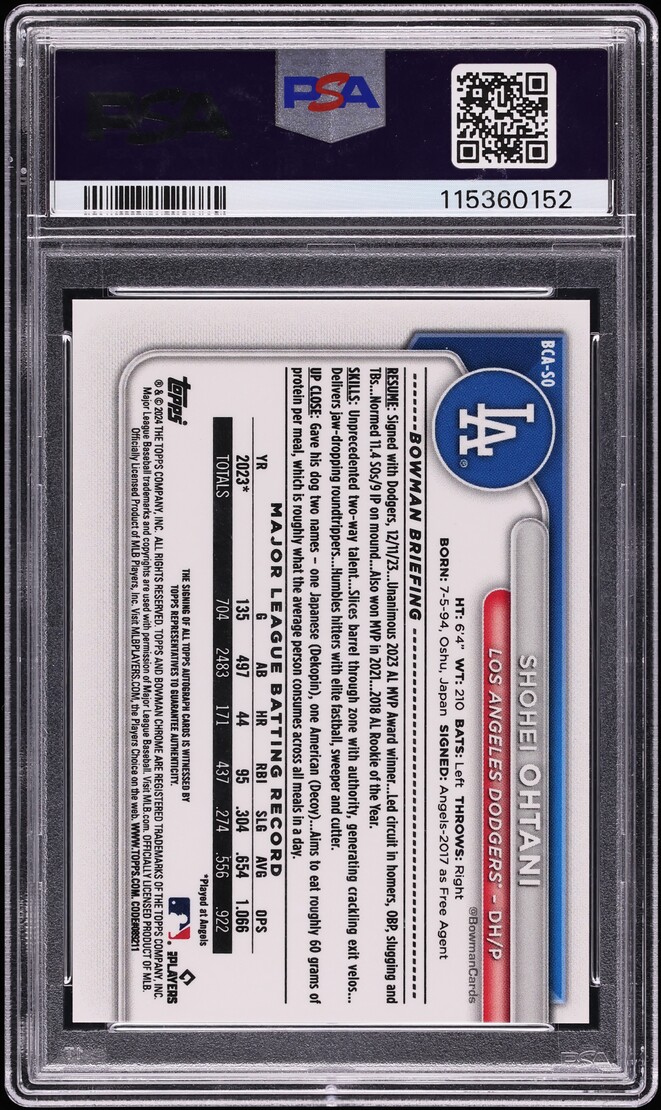2024 Bowman Chrome Orange Refractor Shohei Ohtani AUTO /25 #BCA-SO PSA 10 GEM MINT