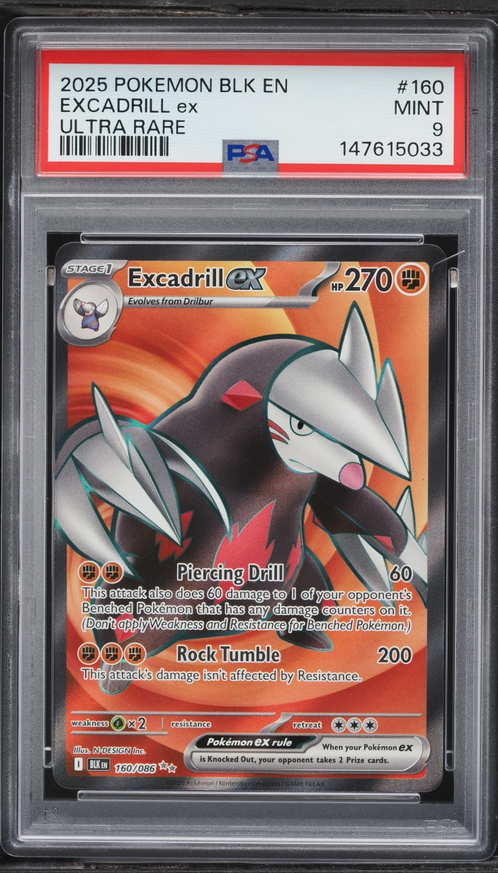 2025 Pokemon Scarlet & Violet Black Bolt Full Art Excadrill ex #160 PSA 9 MINT