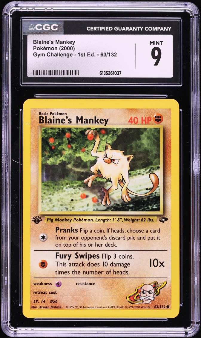 2000 Pokemon Gym Challenge 1st Edition Blaine's Mankey #63 CGC 9 MINT