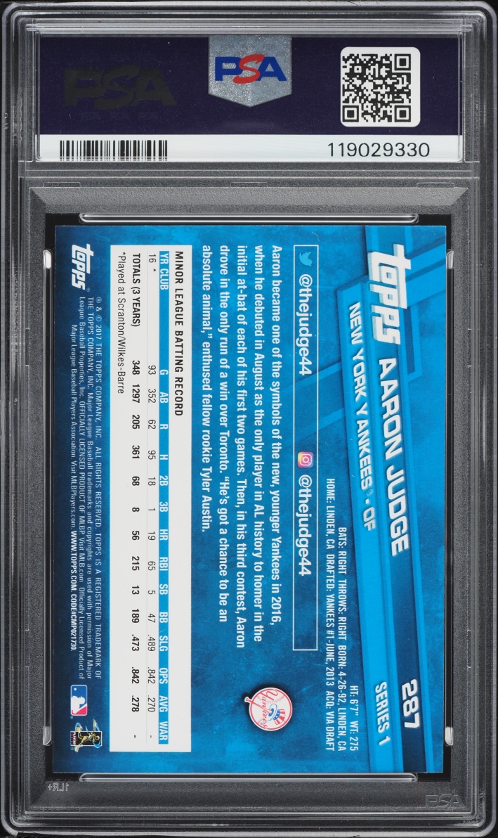 2017 Topps Aaron Judge ROOKIE #287 PSA 9 MINT
