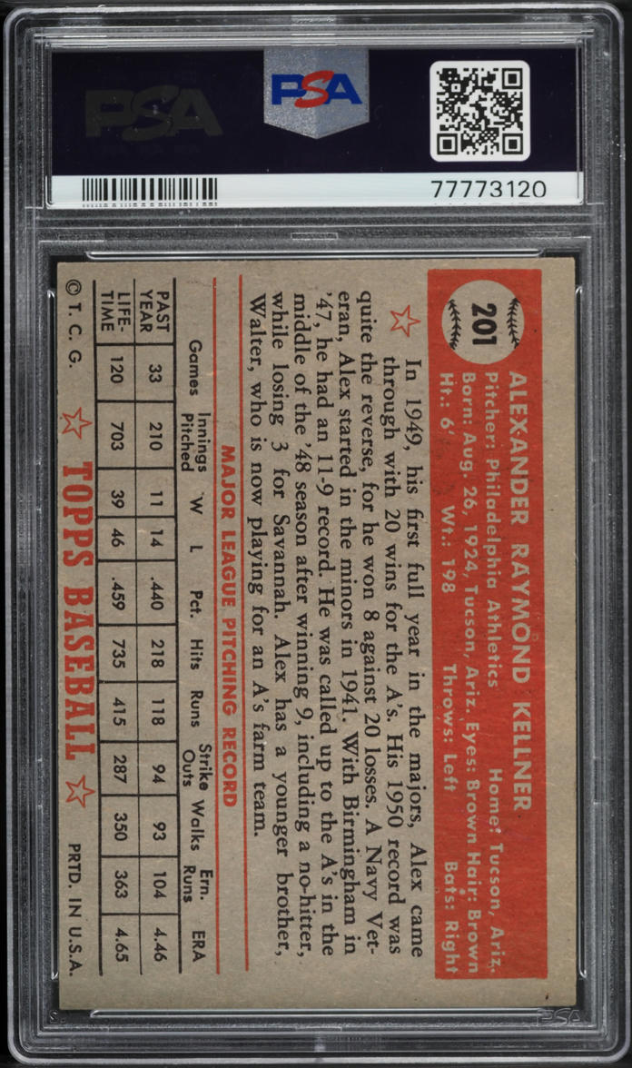 1952 Topps Alex Kellner #201 PSA 4 VGEX