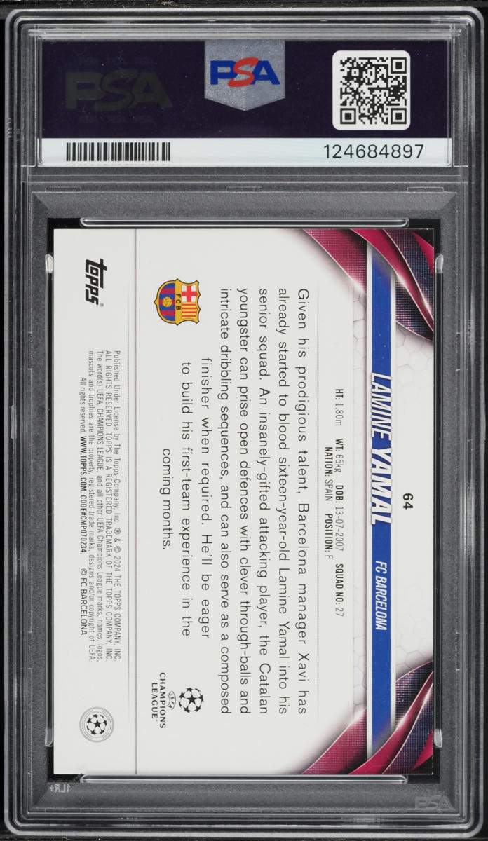 2023 Topps UEFA Club Competitions Lamine Yamal ROOKIE #64 PSA 9 MINT