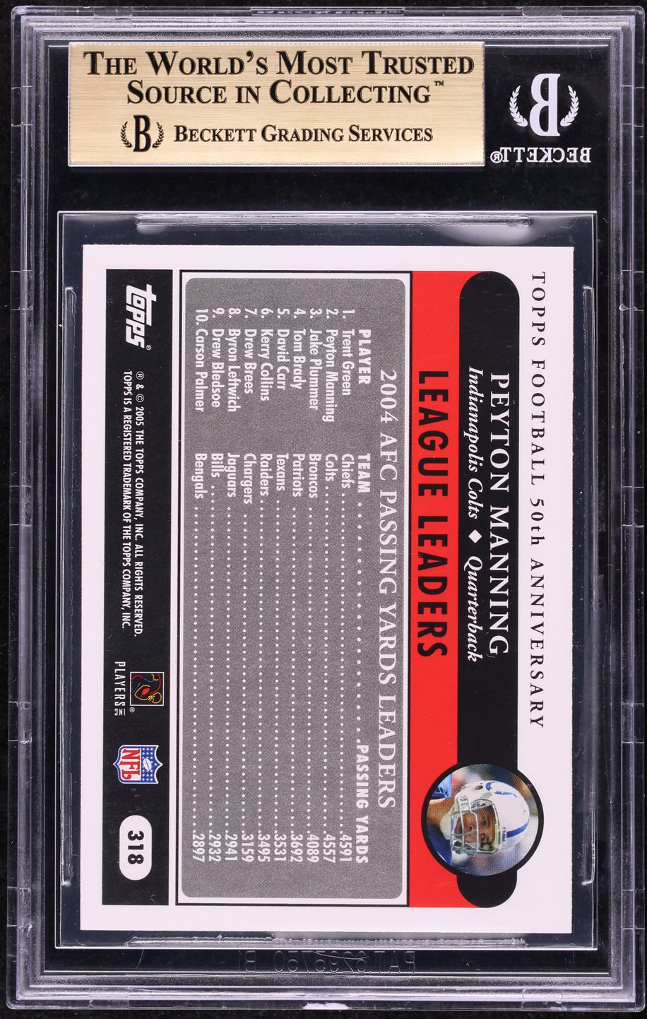 2005 Topps Football Peyton Manning LEAGUE LDRS #318 BGS 9.5 GEM MINT