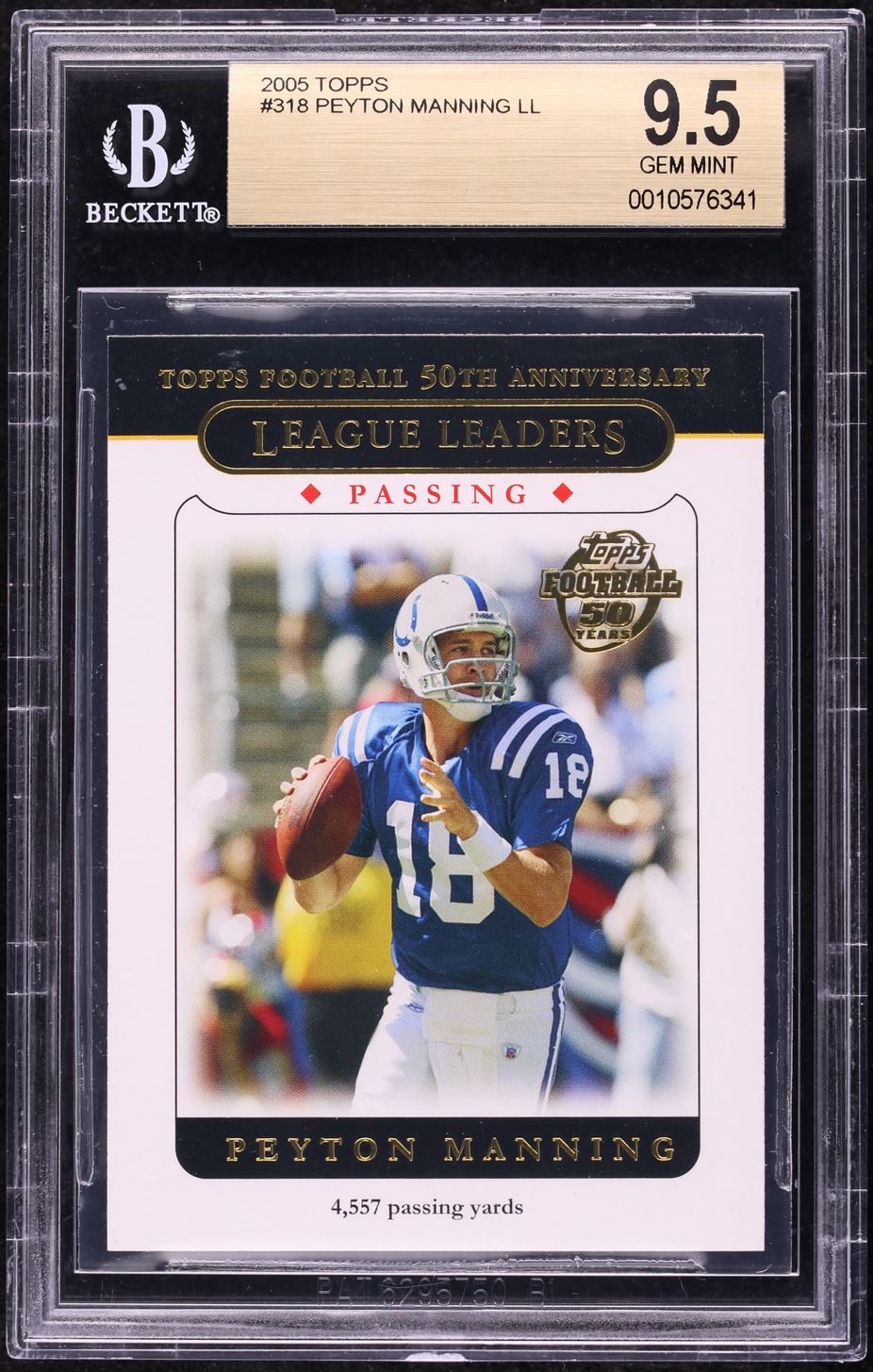 2005 Topps Football Peyton Manning LEAGUE LDRS #318 BGS 9.5 GEM MINT