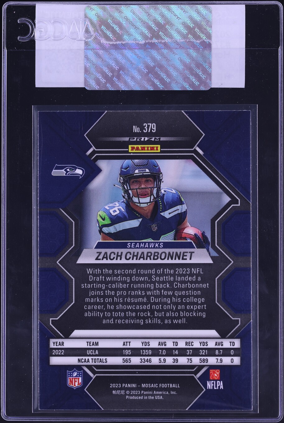 2023 Panini Mosaic Honeycomb Zach Charbonnet ROOKIE #379 CGC AUTH