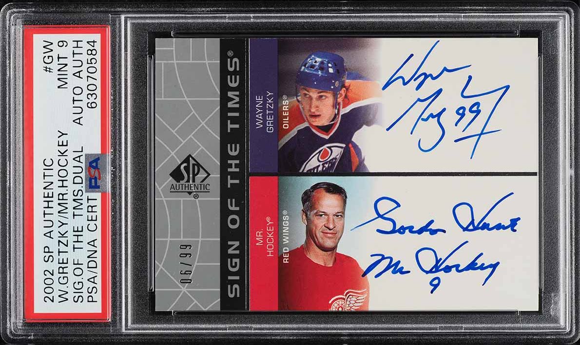 2002 SP Authentic Sign Of The Times Wayne Gretzky Gordie Howe AUTO /99 #GW PSA 9