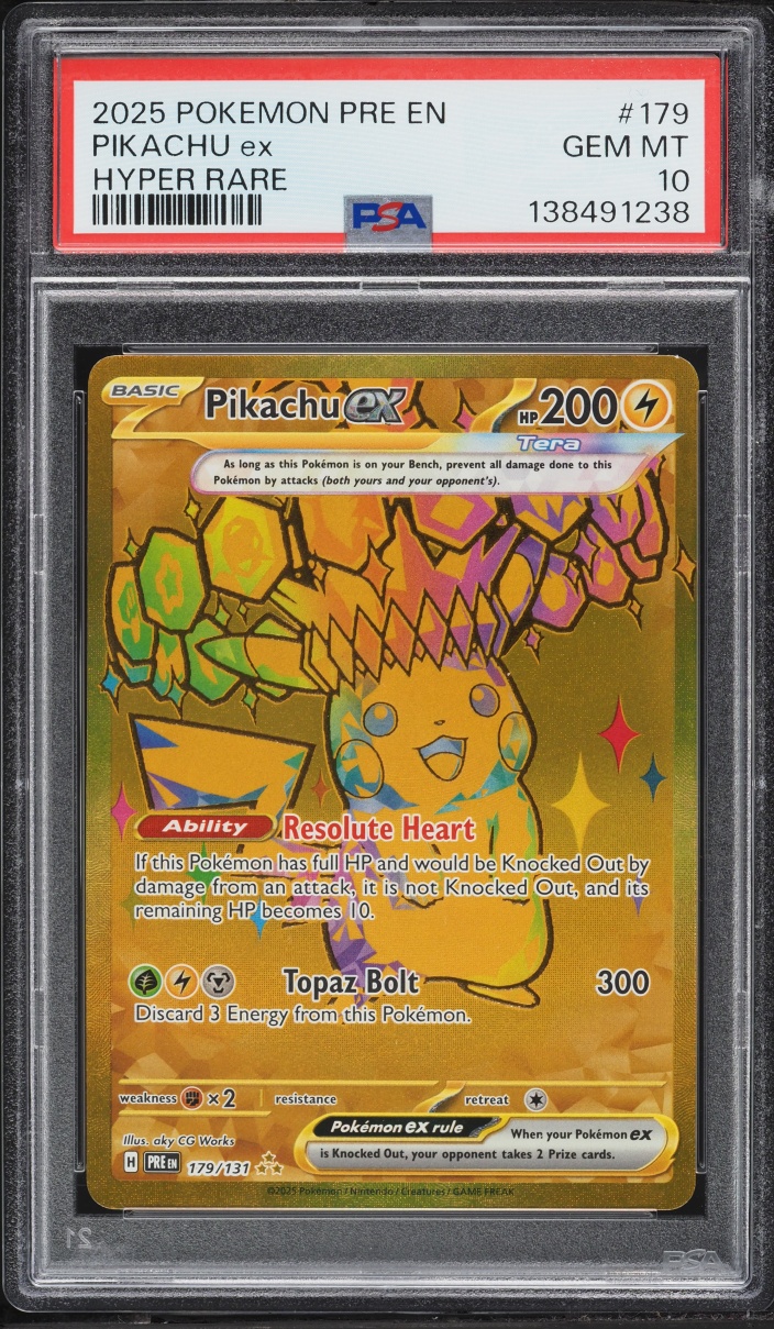 2025 Pokemon Scarlet & Violet Prismatic Evolutions Gold Rare Pikachu EX #179 PSA 10 GEM MINT