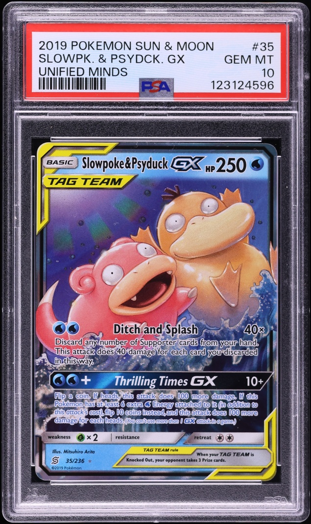 2019 Pokemon Sun & Moon Unified Minds Holo Slowpoke & Psyduck GX #35 PSA 10 GEM MINT