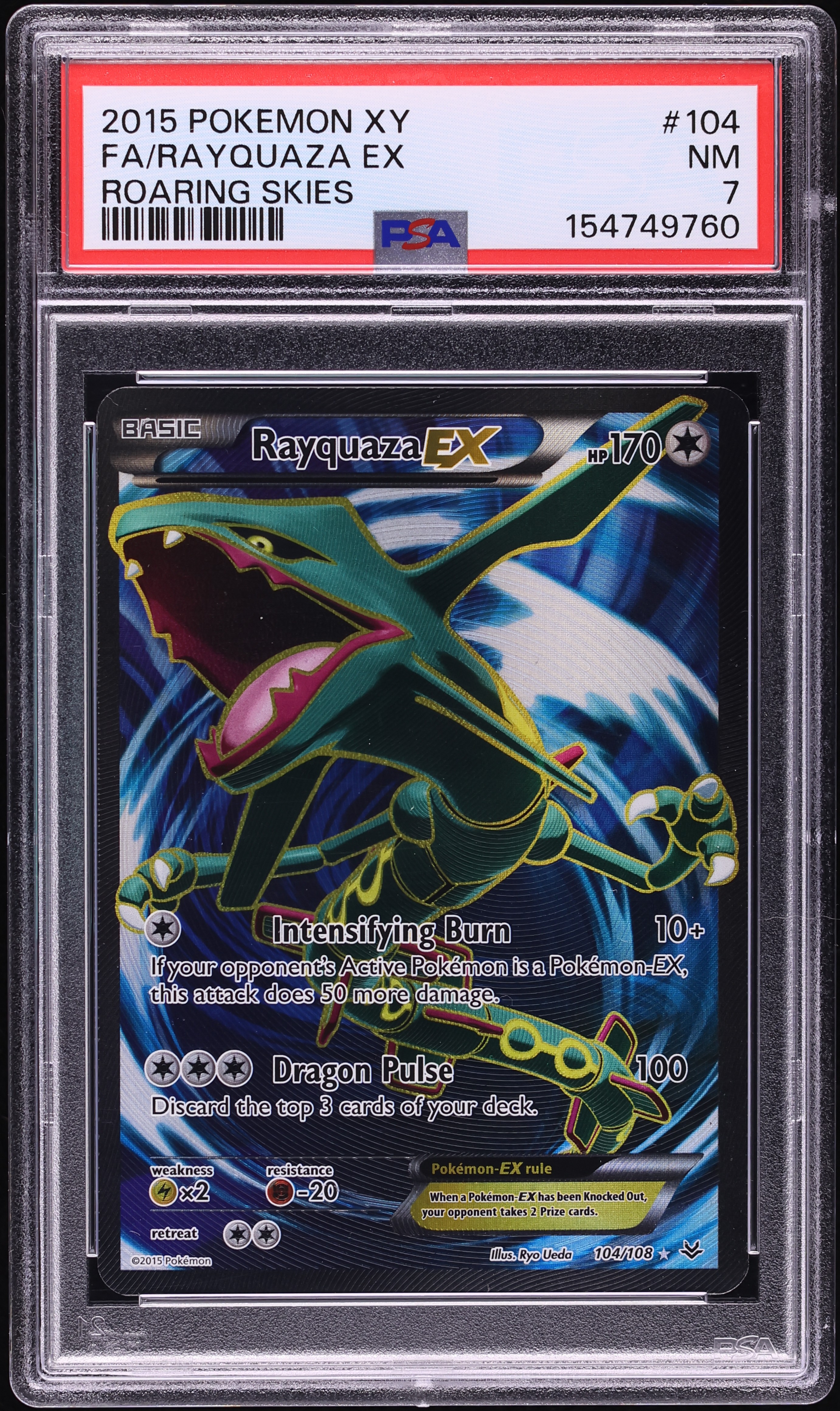 2015 Pokemon XY Roaring Skies Full Art Rayquaza EX #104 PSA 7 NRMT