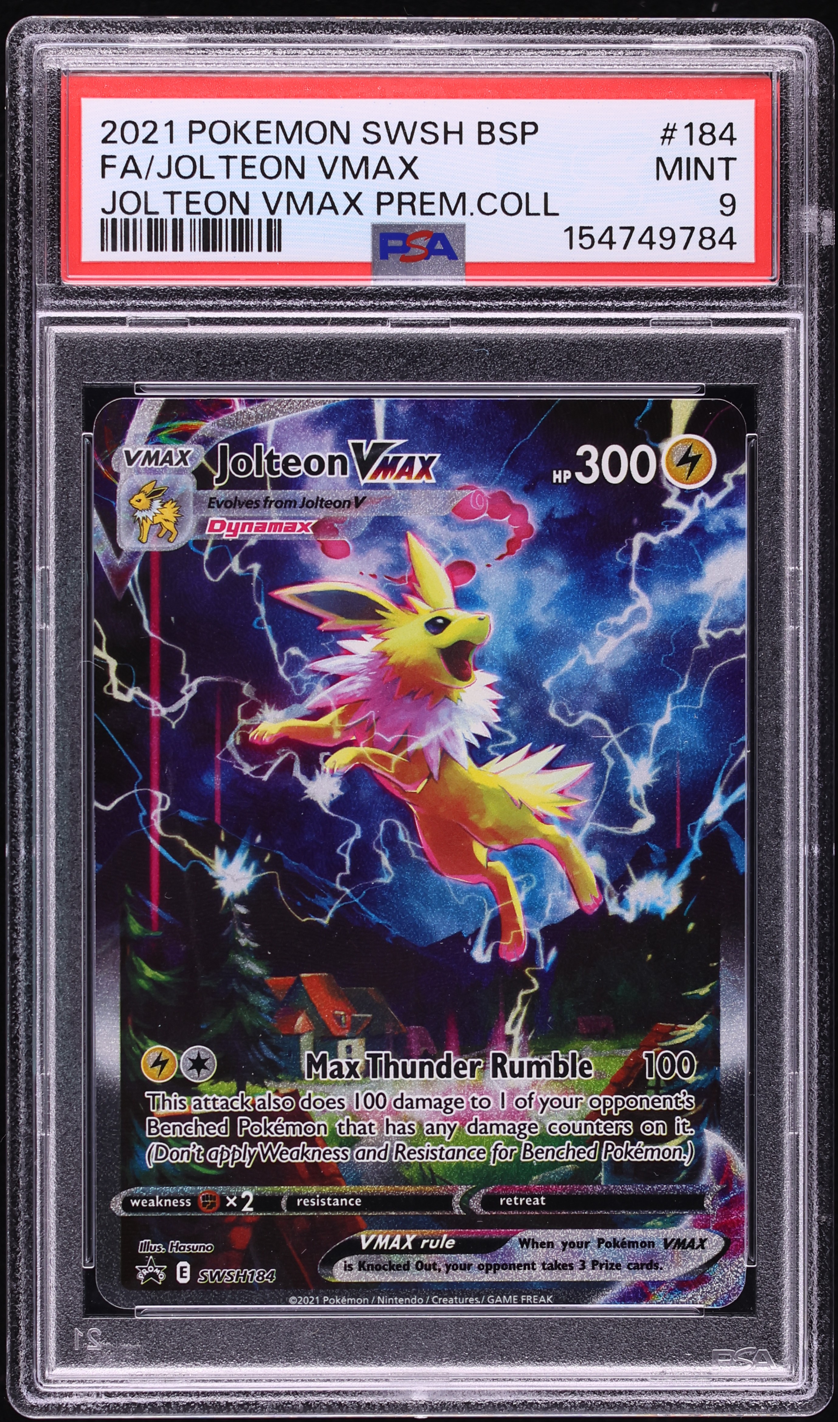 2021 Pokemon Sword & Shield Promo Premium Collection Alt Art Jolteon VMAX #184 PSA 9 MINT