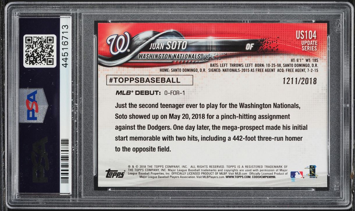 2018 Topps Update Gold Juan Soto ROOKIE /2018 #US104 PSA 10 GEM MINT