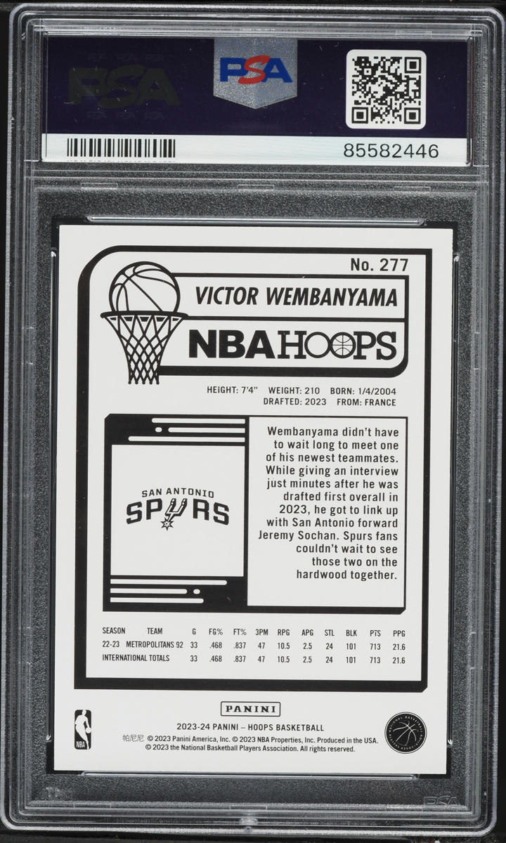2023 Hoops Victor Wembanyama ROOKIE #277 PSA 8 NM-MT