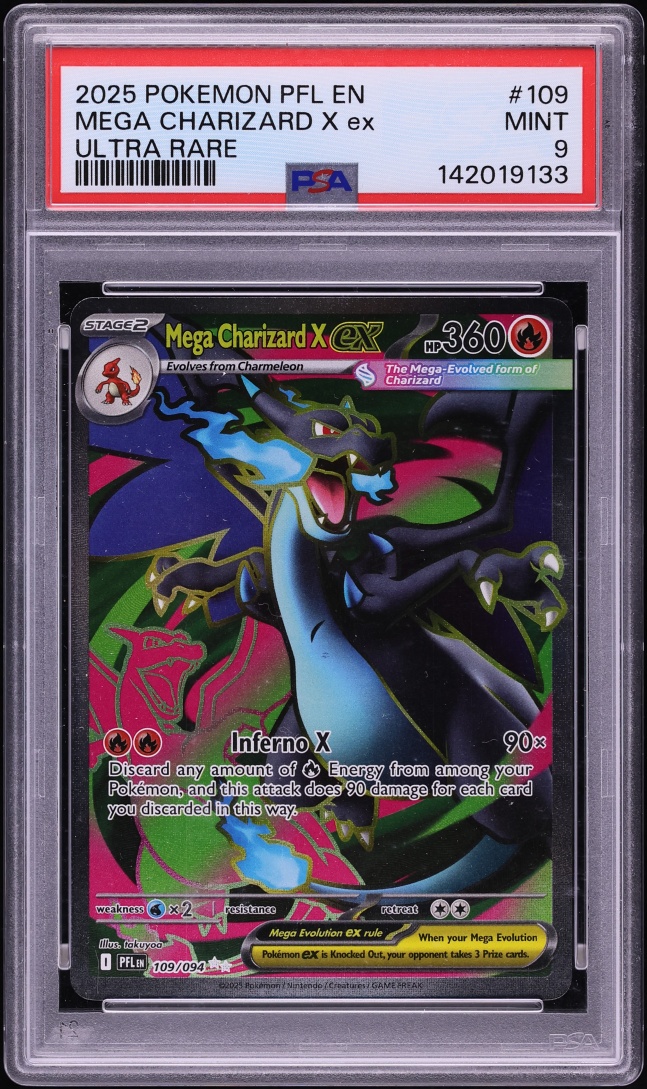 2025 Pokemon Mega Evolution Phantasmal Flames Full Art Mega Charizard X ex #109 PSA 9 MINT