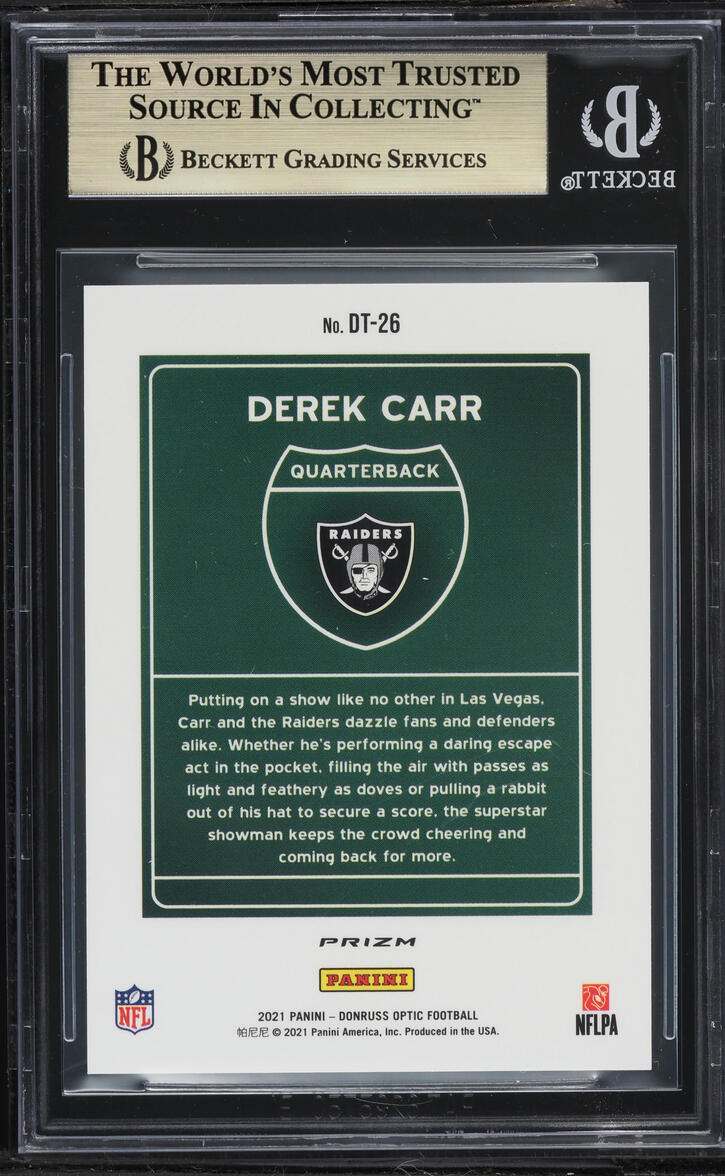 2021 Donruss Optic Downtown Derek Carr #DT-26 BGS 9.5 GEM MINT