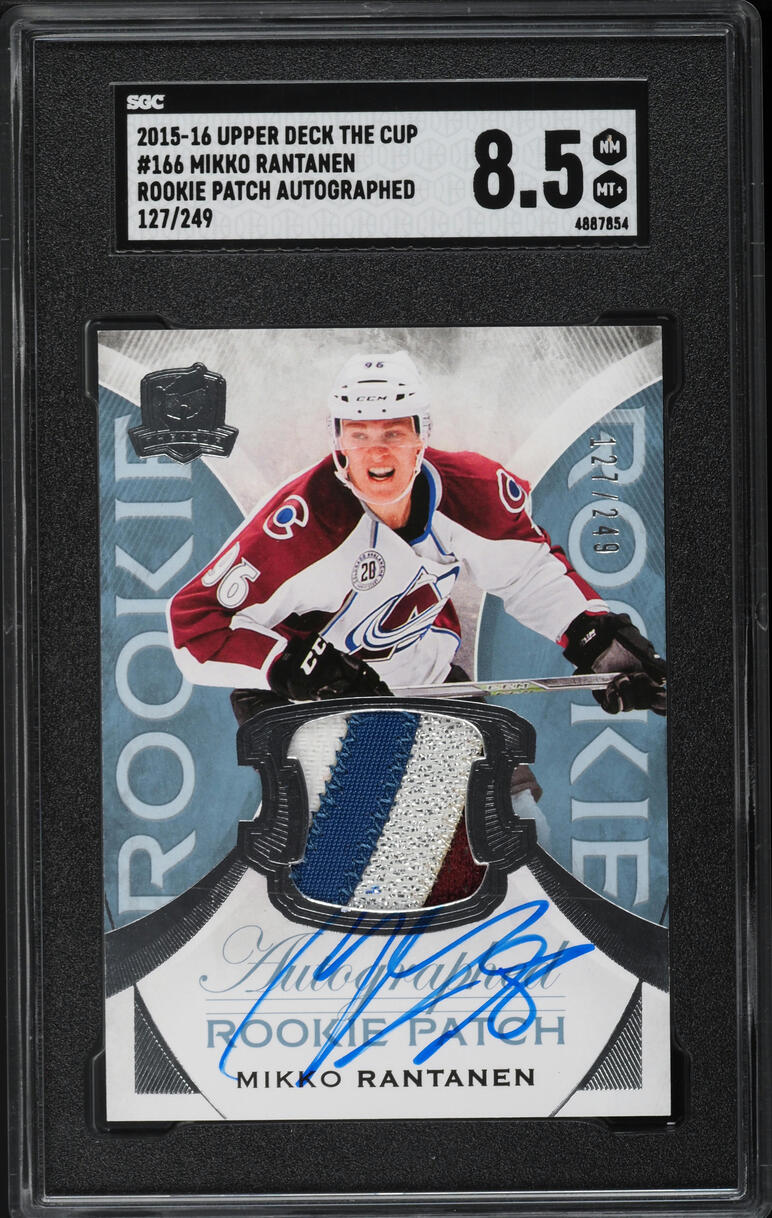 2015 Upper Deck The Cup Mikko Rantanen ROOKIE PATCH AUTO /249 #166 SGC 8.5