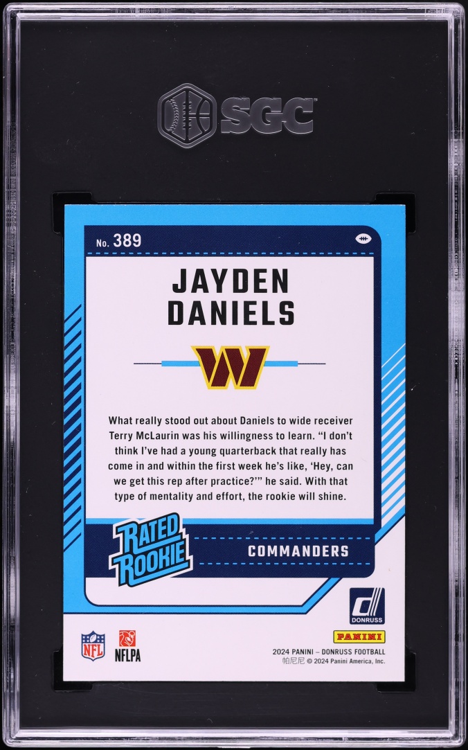 2024 Donruss Football Jayden Daniels ROOKIE #389 SGC 10 GEM MINT