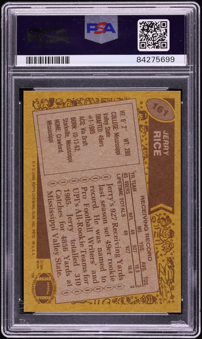 1986 Topps Football Jerry Rice ROOKIE #161 PSA 5 EX